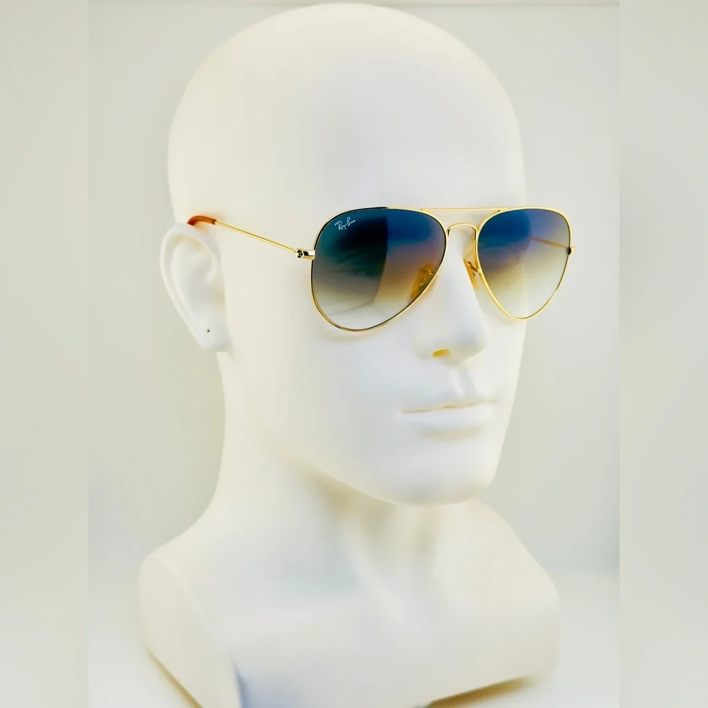 Ray-Ban Aviator Sunglasses RB3025 Blue Gradient Crystal Lens Gold Frame UNISEX! - Picture 2 of 15